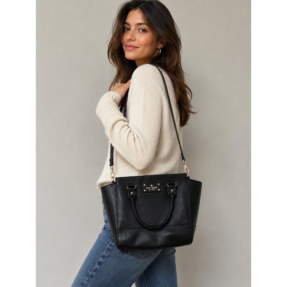 Kate Spade New York Black Pebbled Leather Satchel Crossbody Bag PXRU5491